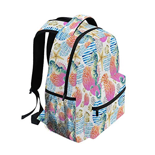 Mochila escolar ADMustwin Ocean Animal Sea Caballito de mar, conchas de mar, hombro de viaje, bolsa de libros, ligera, impermeable, mochila para orden...