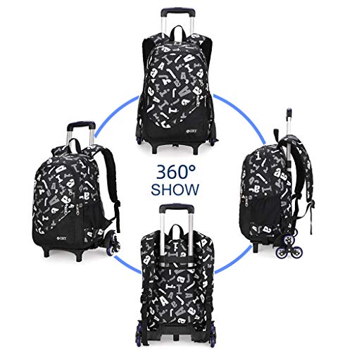 Mochilas Escolares con Ruedas Mochila Juvenil Sets de Carteras Escolares Trolley para Niño Adolescente Hombre Portátil Gran Capacidad 4 Piezas para Escuela Media/Secundaria/Viaje（Alfabeto 6 Ruedas