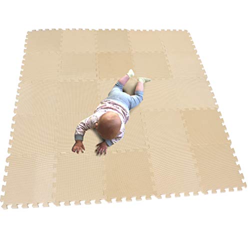 MQIAOHAM Esterilla Puzzle de Fitness-25 losas de EVA Espuma Alfombrilla Protectora Protección para el Suelo para máquinas de Deporte y gimnasios sobre el Piso Fácil de Limpiar Beige CDW110G301025