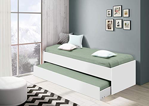 Muebles Pitarch Tibet Cama Nido, Aglomerado de partículas y melamina de Alta Densidad, Blanco, 54 x 202 x 97 cm