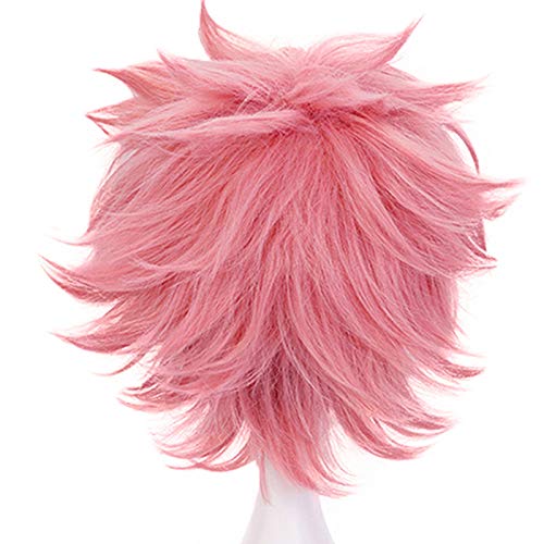 My Hero Academy Boku No Hero Academia Mina Ashido Peluca corta de onda natural rosa sintética para fiesta de Halloween