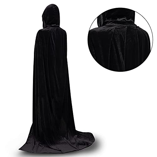 Myir JUN Largo Capa con Capucha Terciopelo, Unisex Adulto Niños Disfraz de Halloween Fiesta Disfraces Vampiro Traje (Negro, L)