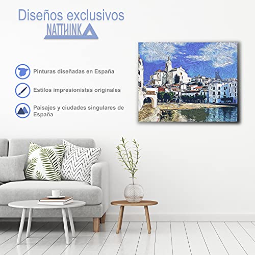 Natthink Pintar por números Adultos Cadaqués. Kit de Pintura por números con Pinturas y Pinceles. 50x40 cm. Paisaje Cadaqués Costa Brava (Sin Marco)