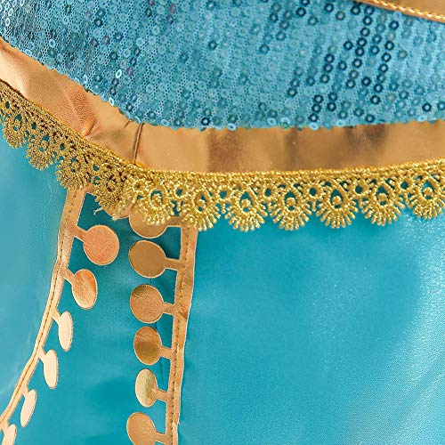 Niña Princesa Vestido Jazmín Disfraz Carnaval Cosplay Halloween Fiesta Lentejuelas Vestido con Diadema Manga Corta/Fuera del Hombro Estilo C 11-12 años