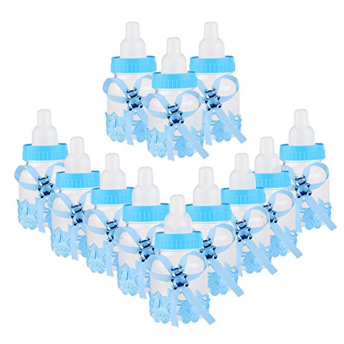 NUOLUX 12pcs Feeder Style Candy Bottle Gift Box Baby Shower Favors (Blue)