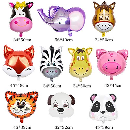 O-Kinee Globos Animales，10 pcs Globos de Cabeza de Animal Globos de Papel de Aluminio，Animales De La Selva Globos，Helio está Permitido，Decoración de la Fiesta de Cumpleaños de los Niños (10PCS)
