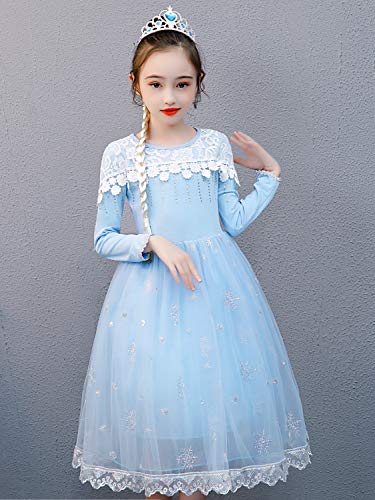 O.AMBW 3 Modelos Diferentes de Vestidos de Princesa Azul con Capa Larga Regalar Uso Todo El Año Carnaval Halloween Navidad Reyes Magos para Niñas de 2 a 9 Años Altura 90-150 cm