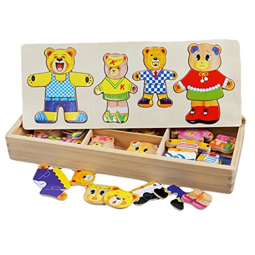 PAMRAY Rompecabezas de Vestir Juguetes Puzzles Osos Conejos Cambiar la Ropa DIY para Madera Juego para Niñas Niños Bebés de Dress up Toy de 3 Años y Más 72 Piezas Osos