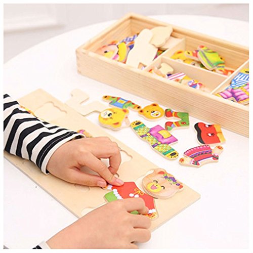 PAMRAY Rompecabezas de Vestir Juguetes Puzzles Osos Conejos Cambiar la Ropa DIY para Madera Juego para Niñas Niños Bebés de Dress up Toy de 3 Años y Más 72 Piezas Osos