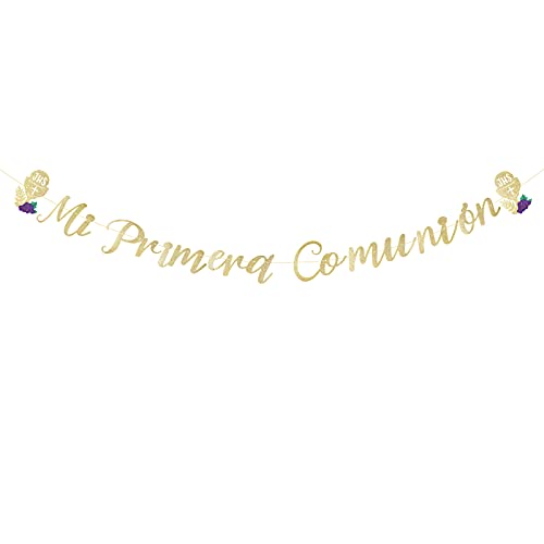 Pancarta Mi Primera Comunión Guirnalda Papel Dorada Banderín Colgar Adorno Decoración para Fiesta de Comunión First Communion