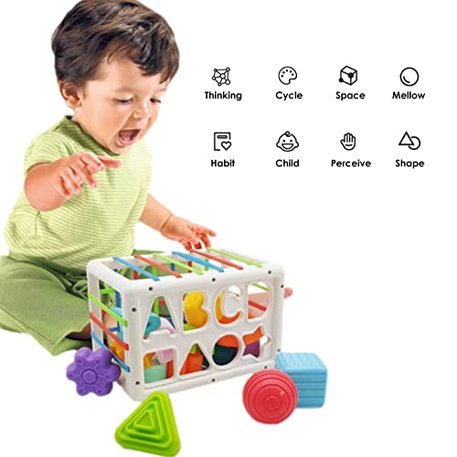 Papelera de colores y bloques sensoriales Juguetes de aprendizaje de formas sensoriales Juguetes clasificadores de formas para bebés Recipiente sensorial para bebés para niñas y niños de un año Ganmek