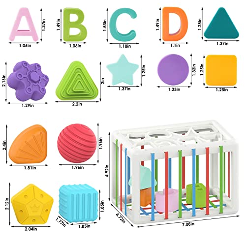 Papelera de colores y bloques sensoriales Juguetes de aprendizaje de formas sensoriales Juguetes clasificadores de formas para bebés Recipiente sensorial para bebés para niñas y niños de un año Ganmek