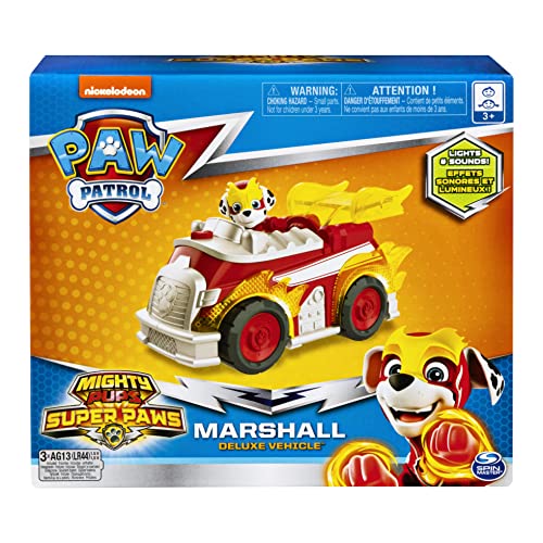 PAW PATROL Mighty Pups | Vehículos con Luz, Sonido y Figura de Juego | Patrulla Canina, Figura:Marshall