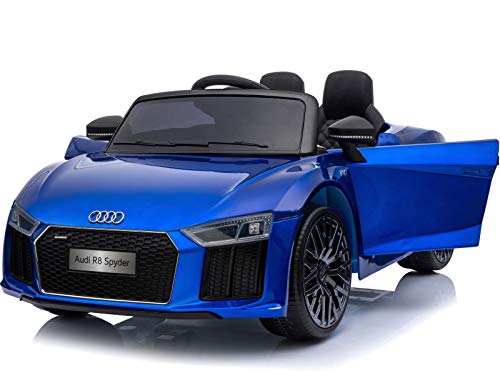 PEKECARS Compatible con Audi Little R8 Spyder 12V 2.4G Azul Metalizado
