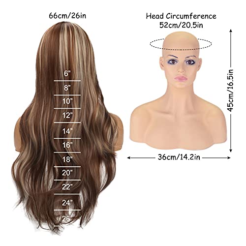 Pelucas Para Mujer Rizada Largas Pelo Natural Marrón Mixto Sintéticas De Aspecto Natural Resistente Al Calor Onduladas Postizos para Cosplay Disfraces Fiesta Diaria Halloween 28 Pulgadas