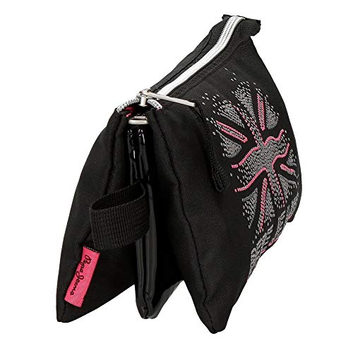 Pepe Jeans Ada Estuche Tres Compartimentos Negro 22x12x5 cms Poliéster