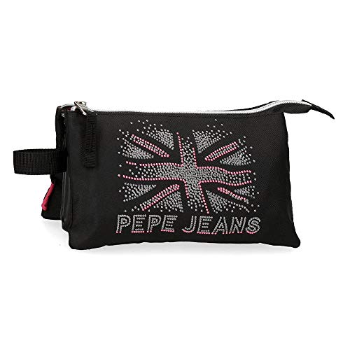 Pepe Jeans Ada Estuche Tres Compartimentos Negro 22x12x5 cms Poliéster