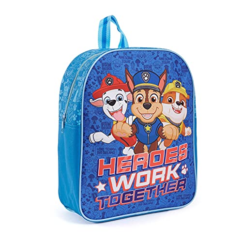 PERLETTI Mochila Escolar Paw Patrol para Niños 3 4 5 Años - Bolso Infantil con Estampa de Chase Marshall y Rubble para Niño Viajes y Tiempo Libre - Mochilita Azul para Guardería - 30x24x10 cm