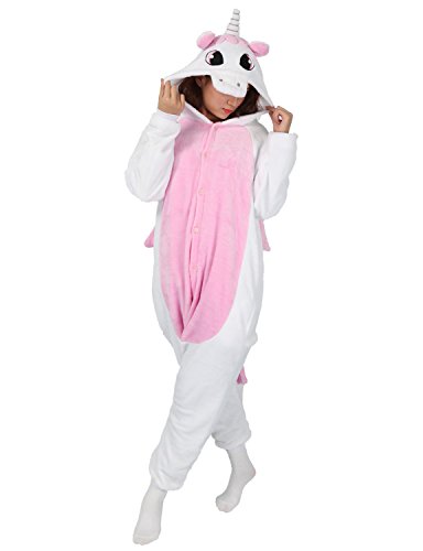 Pijama de unicornio Kigurumi con diseño de animales, unisex, para adultos, cosplay, Halloween, carnaval, disfraz, disfraz para mujer y hombre, Rosa., L