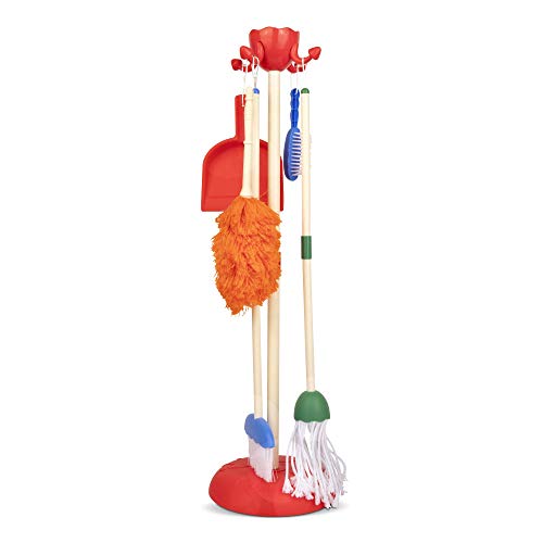 Playkidiz Juego de rol de Limpieza Playkidz, 6 Piezas, Incluye trapeador, Cepillo, Escoba, recogedor y Soporte Organizador, Juego de Limpieza Realista Play Helper, Recomendado para Mayores de 3 años