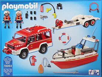 Playmobil 70054 - Kit de Bomberos con Barco de Bomberos, Multicolor