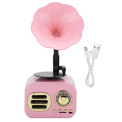 Plyisty Altavoz Bluetooth Retro, Mini Altavoz de Altavoz Bluetooth con Forma de fonógrafo de gramófono, decoración de Dormitorio de casa Vintage, Reproductor de música Retro(Rosado)
