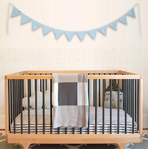 PREMYO Banderines de Tela Infantiles - Guirnaldas Decoración Habitación Bebé Niño - Triángulos Pastel Azul