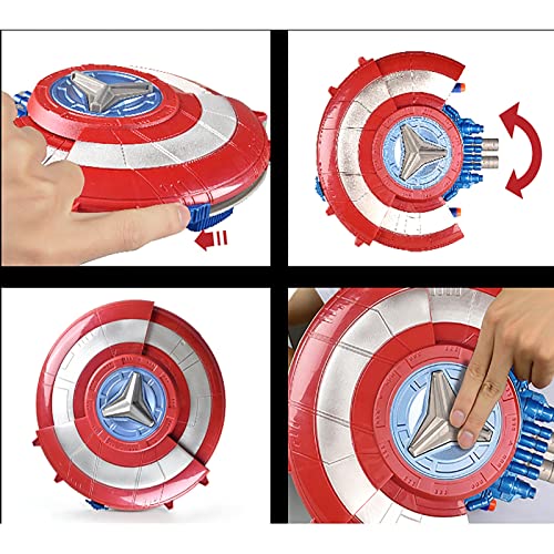 PRETAY Marvel'S Avengers, Escudo del Capitán América el Juguete de Bomba Suave Lanzador con 10 Bombas Suaves Adecuadas, para Lanzadores de Cosplay para Niños