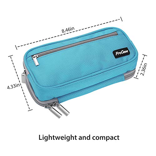 ProCase Estuche Escolar de Gran Capacidad, Bolsa de Lápiz Portable Estuche Organizador de Material Papelería con Cremallera Doble para Estudiantes en Escuela y Empleados en Oficina –Azul