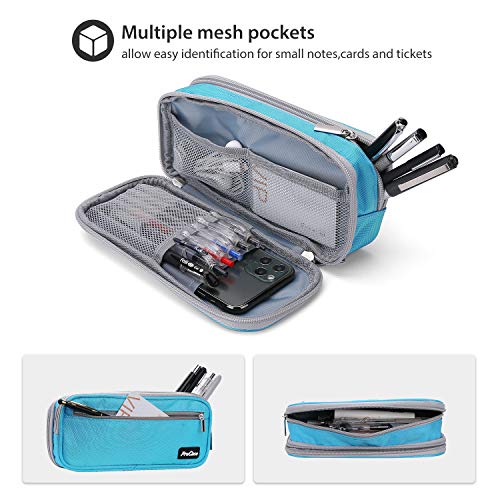 ProCase Estuche Escolar de Gran Capacidad, Bolsa de Lápiz Portable Estuche Organizador de Material Papelería con Cremallera Doble para Estudiantes en Escuela y Empleados en Oficina –Azul