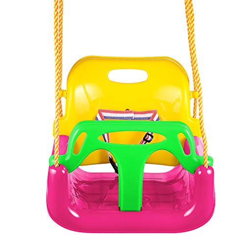 Profun Columpio Infantil Columpio de Jardín para Niños con Asiento de Respaldo Alto de Seguridad con Cadena de Metal 1.5M para Exterior (Multicolor 3)