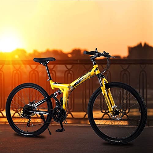 QCLU Bicicleta de montaña Plegable de 24 Pulgadas, Frenos de Disco Hardtail MTB, Trekking Bike Men Bike Girls Bike, Bicicleta de montaña de suspensión Completa, 21 velocidades (Color : Black)
