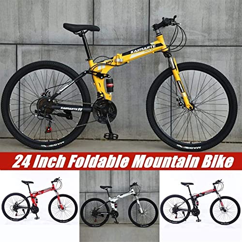 QCLU Bicicleta de montaña Plegable de 24 Pulgadas, Frenos de Disco Hardtail MTB, Trekking Bike Men Bike Girls Bike, Bicicleta de montaña de suspensión Completa, 21 velocidades (Color : Black)