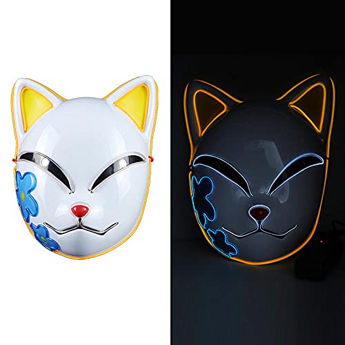 QSCTYG Máscaras brillantes de Halloween, máscara de mascarada de gato malvado, para fiesta de festival, disfraz de carnaval, Cosplay de Navidad que brilla en la oscuridad-A