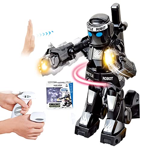 RC Battle Boxing Robot/juguetes, Control remoto 2.4G Robot de lucha humanoide, iluminación LED efectos de sonido contra robots, robot RC juguete inteligente para niños y niñas (negro)