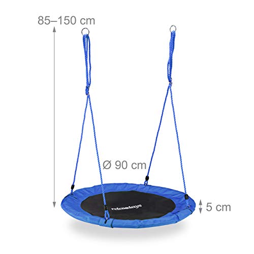 Relaxdays Columpio Jardín Nido de Altura Ajustable para Niños y Adultos, hasta 100 kg, Azul, ø 90 cm, Juventud Unisex