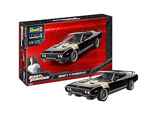 Revell Scale Fast and The Furious 07692 Dominic's 1971 Plymouth GTX (Fast & Furious) Kit de Modelo a Escala 1:24, Color Negro