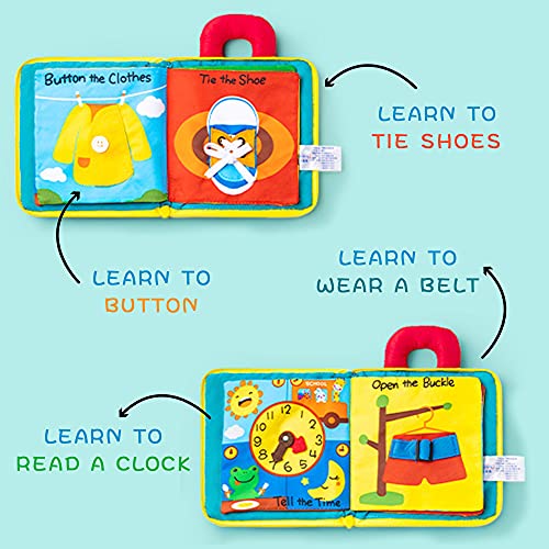 Richgv Libros Bebé, Libro Texturas Bebé Libro Suave para Bebés con como Atar Cordones,Abrir y Cerrar Cremallera,Libro Sensorial Libros de Tela para Bebes Recien Nacido Niños