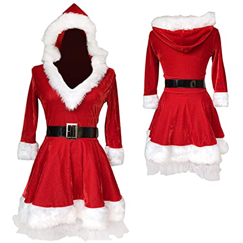 Richolyn Disfraz Mama Noel Mujer para Mujer, Disfraz De Miss Santa con Cinturón, Conjunto Rojo Papá Noel Cosplay Fiesta Vestido
