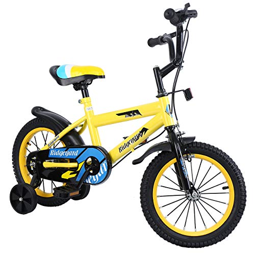 Ridgeyard Bicicleta infantil de 14 pulgadas para niños de equilibrio para aprender a montar a caballo, con ruedas de apoyo con timbre para niños de 3 a 8 años (rosa rojo)