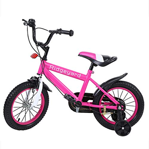 Ridgeyard Bicicleta infantil de 14 pulgadas para niños de equilibrio para aprender a montar a caballo, con ruedas de apoyo con timbre para niños de 3 a 8 años (rosa rojo)