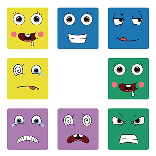 Rompecabezas Madera, Puzzle Expresiones de Madera de Juguete, Bloques de construcción con patrón de Caras, Juguetes educativos Montessori para niños, Rompecabezas de Madera de 4 * 4 y 64 Tarjetas