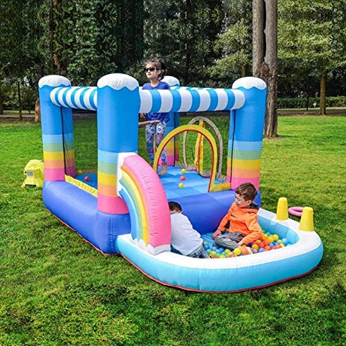 SGSG Castillo Hinchable para niños Cama con colchón de Aire pequeño Cama elástica para niños Cama de Salto para el hogar Castillo Inflable para Interiores y Exteriores Casa de Rebote Inflable B