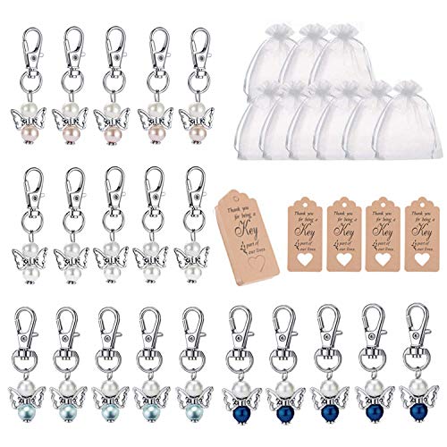 SIMIN 20 Piezas Regalos de Ángel de Guarda, unidades de regalo para invitados de bautismo ángel de la guarda + bolsa de organza + colgante de papel kraft para Fiesta Comunión Confirmación Regalo