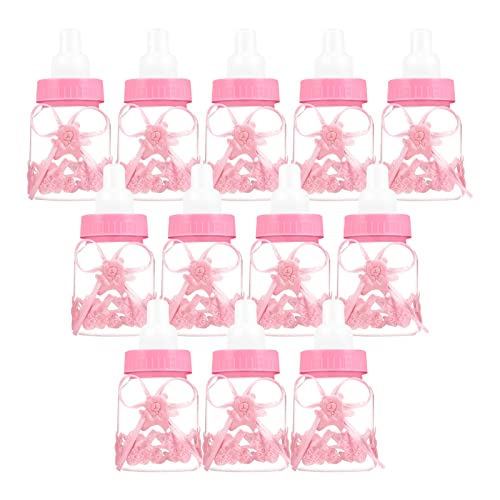 Siumir Biberón de Plástico Mini Botella de Caramelo Caja de Regalo 12 PCS para Fiesta de Baby Shower, Cumpleaños Fiesta (Rosa)