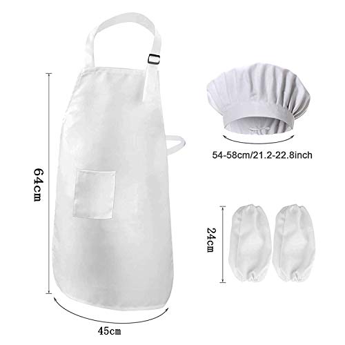 smileh Juego de Chef para Niños Kids Delantal Sombrero y Manga de Cocina para Cocinar Pintura o Decoración para Hornear Infantiles Delantal de Chef de Cocina para Niños Pintura 4-12 Años Blanco