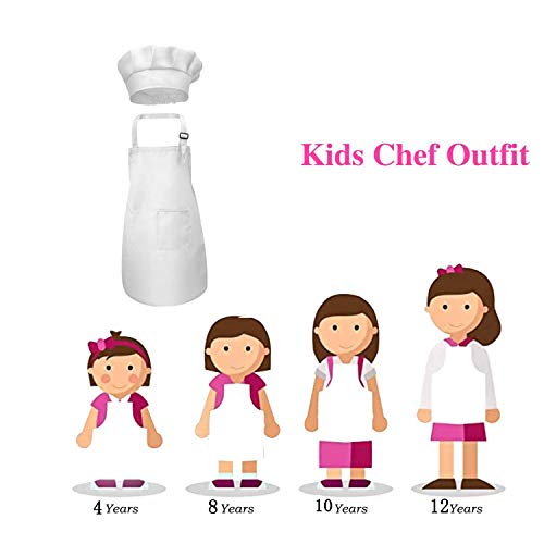 smileh Juego de Chef para Niños Kids Delantal Sombrero y Manga de Cocina para Cocinar Pintura o Decoración para Hornear Infantiles Delantal de Chef de Cocina para Niños Pintura 4-12 Años Blanco