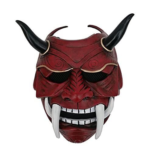 SnowDream Mascarilla de Hannya Halloween de Miedo Kabuki Warrior Demon Mask Adults Totalmente portátil Estilo decoración para el Festival Cosplay Disfraz Party Decoraciones,Rojo