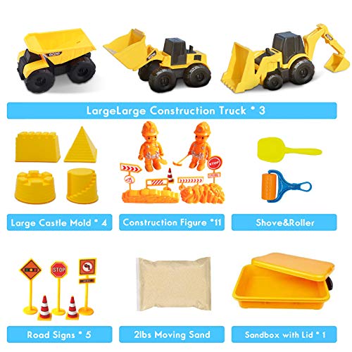 SOGUYI Arena Para Arenero Infantil - 0.9 kg Arena Mágica con juguetes y letreros de construcción de caja de arena plegable, moldes de castillo, arena mágica para niños y niñas mayores de 3 años