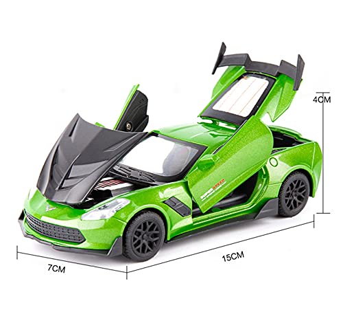 SRJCWB Auto Modelo para Chevrolet Corvette ZR1 Pull Back Sound and Light 1:32 Aleación Modelo De Coche Simulación De Juguete De Coche Coche fundición a presión (Color : Verde)